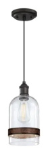 Westinghouse 6129800 - Mini Pendant Black-Bronze Finish Clear Seeded Glass with Barnwood Band
