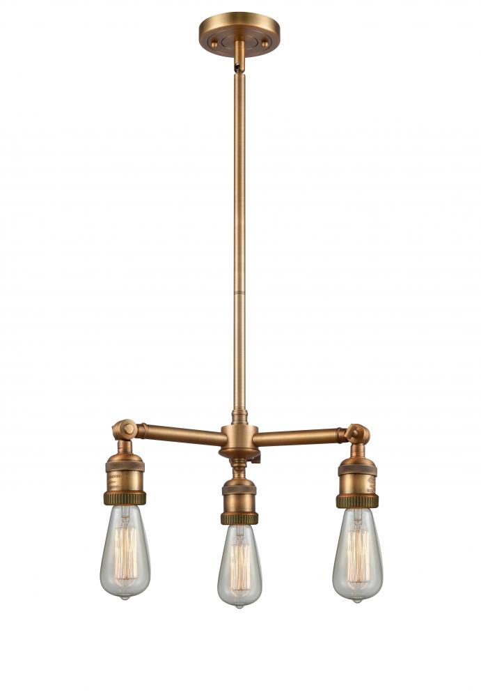 Bare Bulb - 3 Light - 15 inch - Brushed Brass - Stem Hung - Chandelier