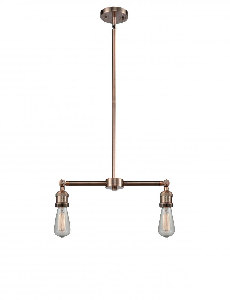 Bare Bulb - 2 Light - 8 inch - Antique Copper - Stem Hung - Adjustable Island Light