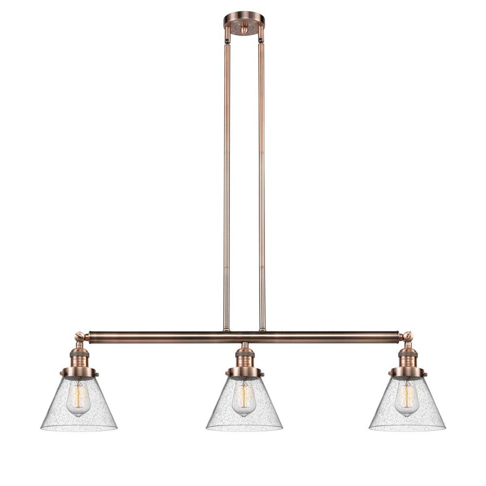 Cone - 3 Light - 40 inch - Antique Copper - Stem Hung - Adjustable Island Light