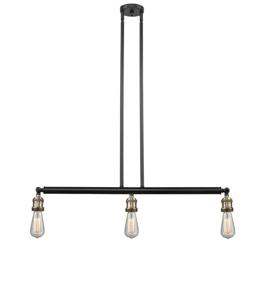 Bare Bulb - 3 Light - 38 inch - Black Antique Brass - Stem Hung - Adjustable Island Light