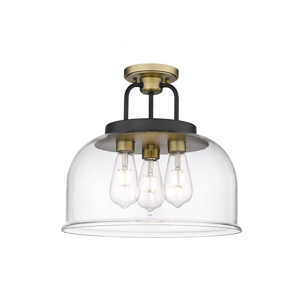 Kahana - 3 Light - 15 inch - Black Brushed Brass - Semi-Flush Mount