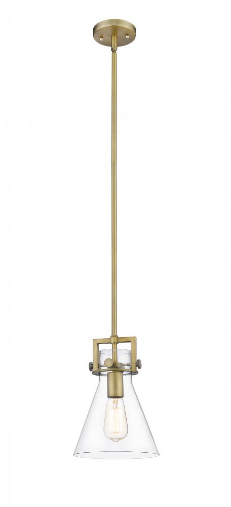 Newton Cone - 1 Light - 8 inch - Brushed Brass - Stem hung - Mini Pendant
