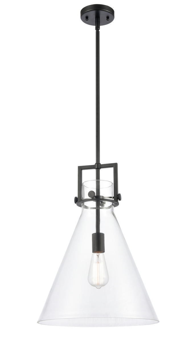 Newton Cone - 1 Light - 14 inch - Matte Black - Stem hung - Pendant