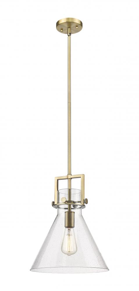 Newton Cone - 1 Light - 12 inch - Brushed Brass - Stem Hung - Mini Pendant