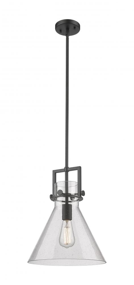 Newton Cone - 1 Light - 12 inch - Matte Black - Stem Hung - Mini Pendant