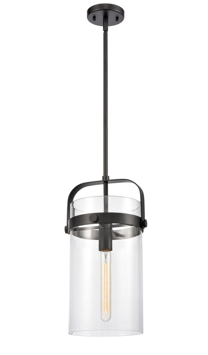 Pilaster - 1 Light - 8 inch Glass - Matte Black - Stem hung - Mini Pendant