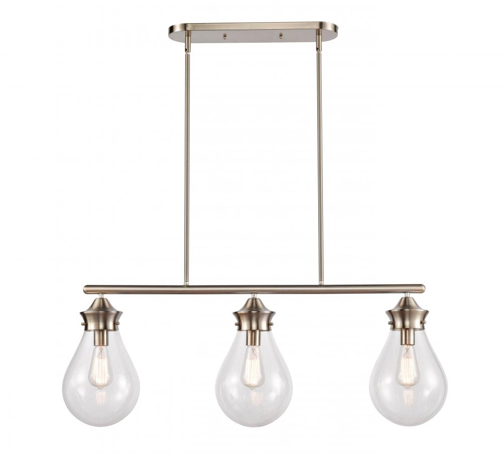 Genesis - 3 Light - 39 inch - Satin Nickel - Stem hung - Island Light
