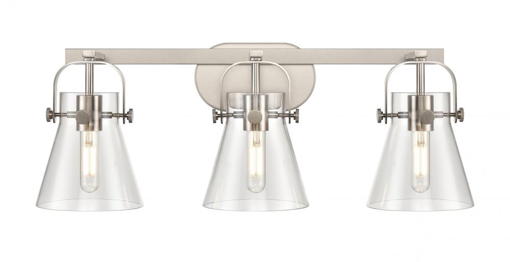 Pilaster II Cone - 3 Light - 27 inch - Satin Nickel - Bath Vanity Light