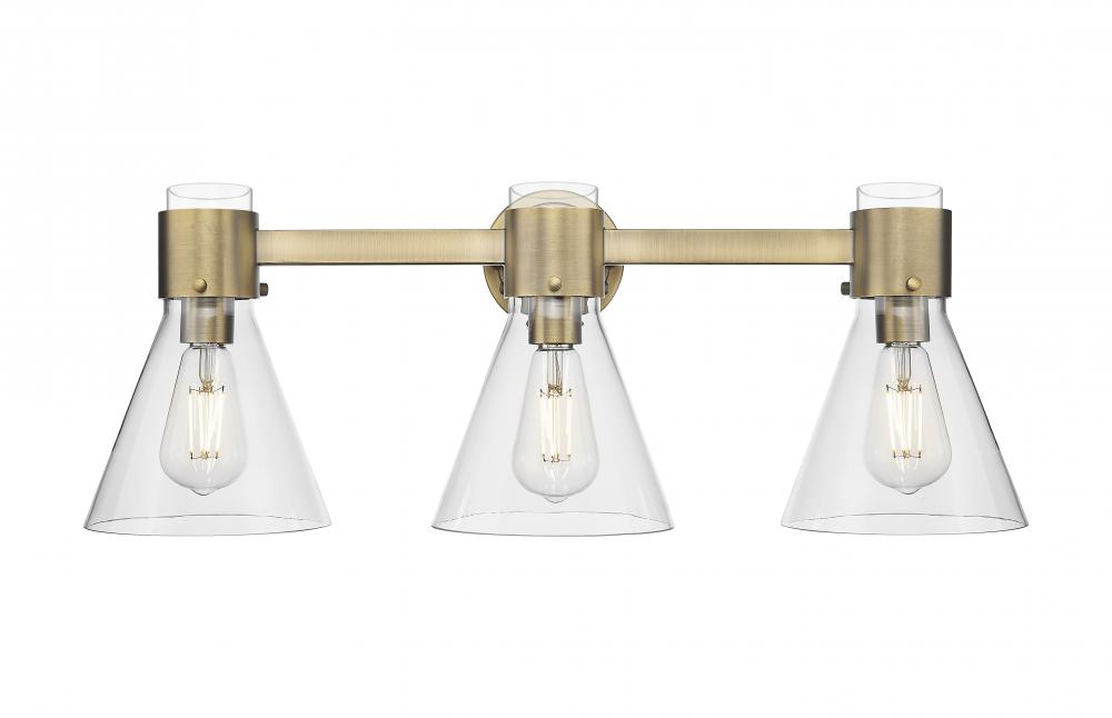 Lawton Cone - 3 Light - 27 inch - Brushed Brass - Bath Vanity Light