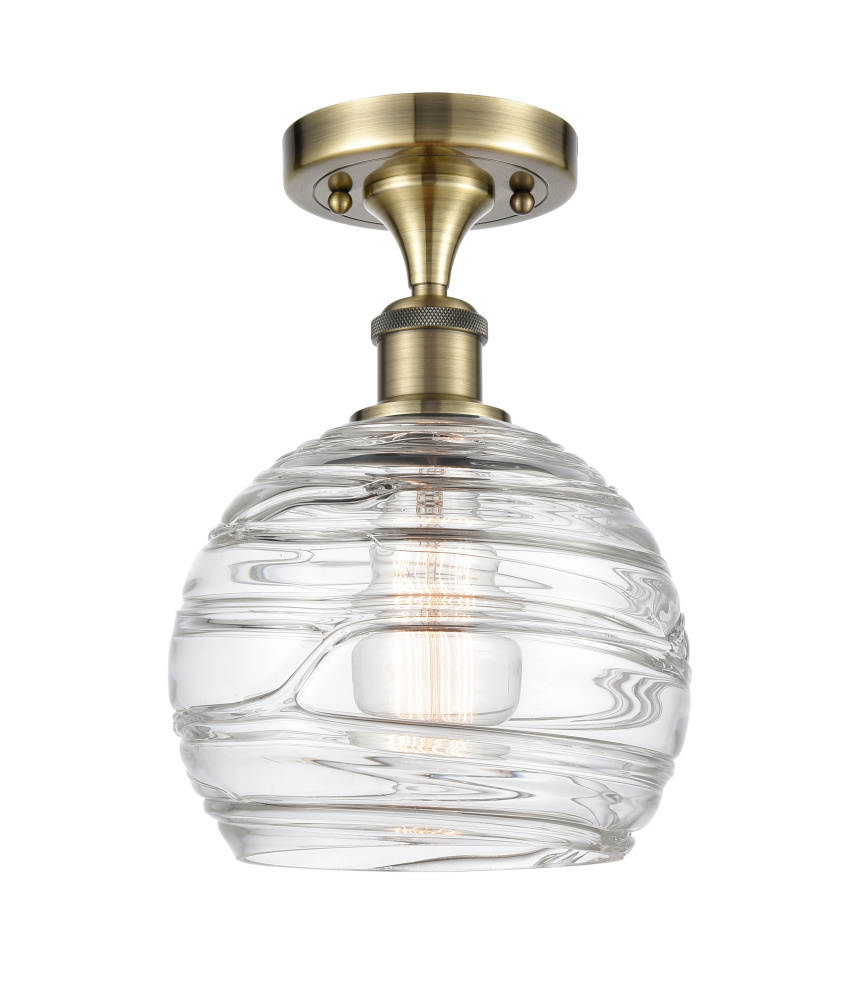 Athens Deco Swirl - 1 Light - 8 inch - Antique Brass - Semi-Flush Mount