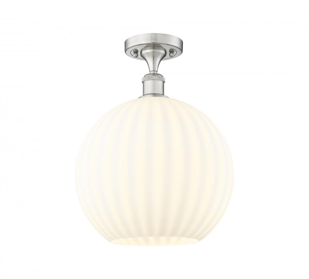 White Venetian - 1 Light - 12 inch - Brushed Satin Nickel - Semi-Flush Mount