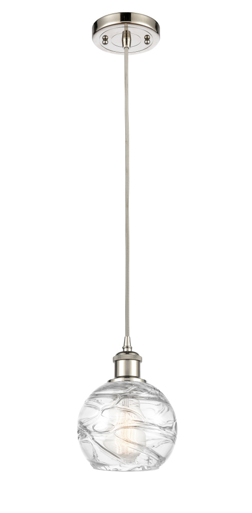 Athens Deco Swirl - 1 Light - 6 inch - Polished Nickel - Cord hung - Mini Pendant