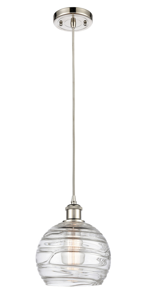 Athens Deco Swirl - 1 Light - 8 inch - Polished Nickel - Cord hung - Mini Pendant