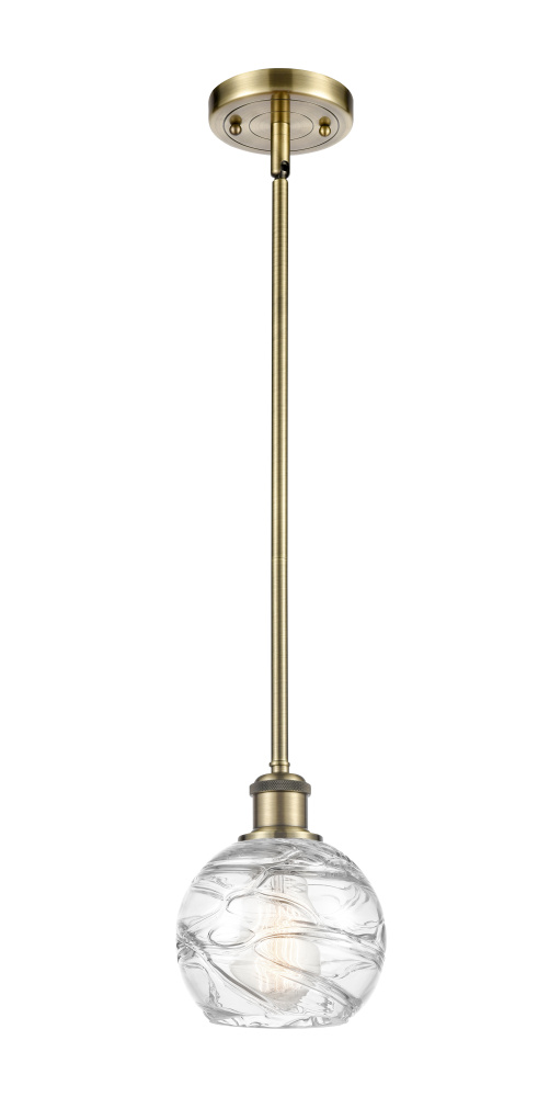 Athens Deco Swirl - 1 Light - 6 inch - Antique Brass - Stem hung - Mini Pendant