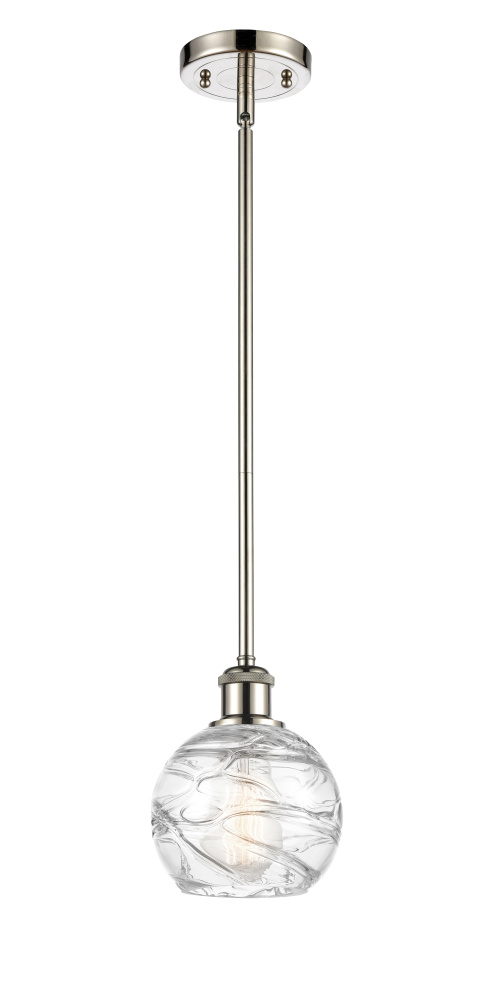 Athens Deco Swirl - 1 Light - 6 inch - Polished Nickel - Stem hung - Mini Pendant