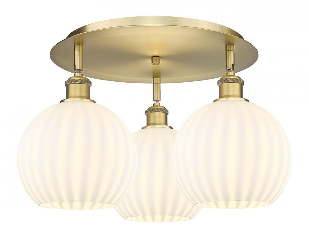 White Venetian - 3 Light - 20 inch - Brushed Brass - Semi-Flush Mount