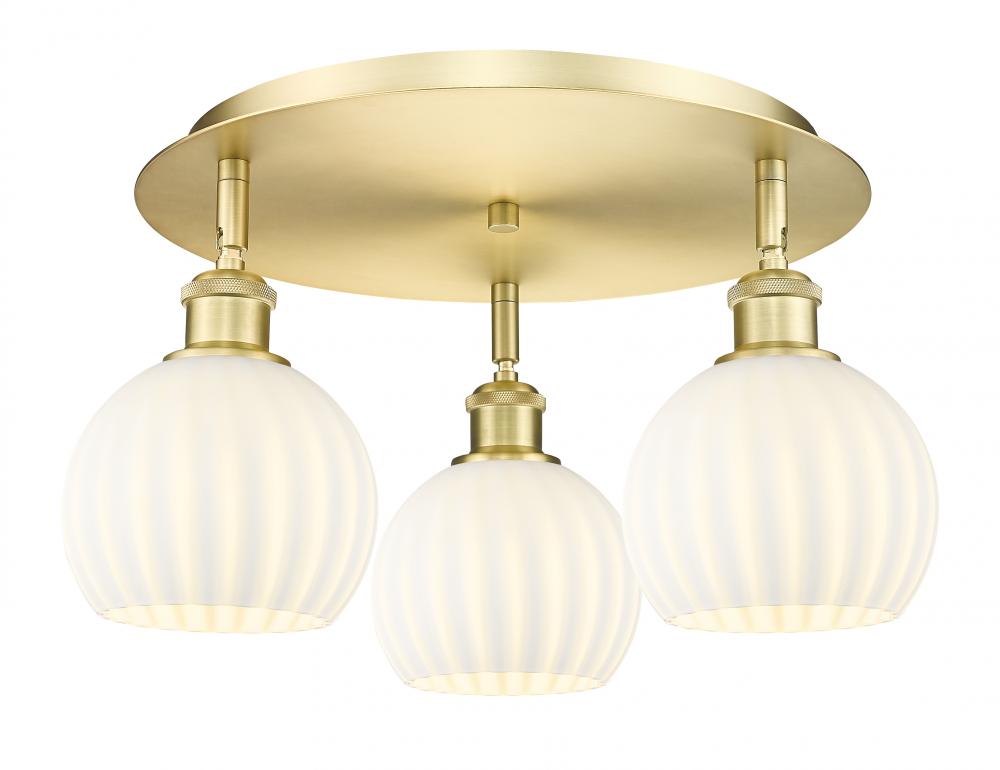 White Venetian - 3 Light - 18 inch - Satin Gold - Semi-Flush Mount