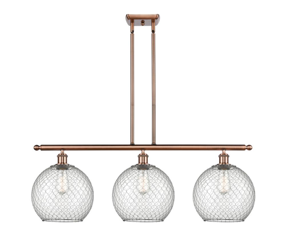 Farmhouse Chicken Wire - 3 Light - 37 inch - Antique Copper - Stem hung - Island Light