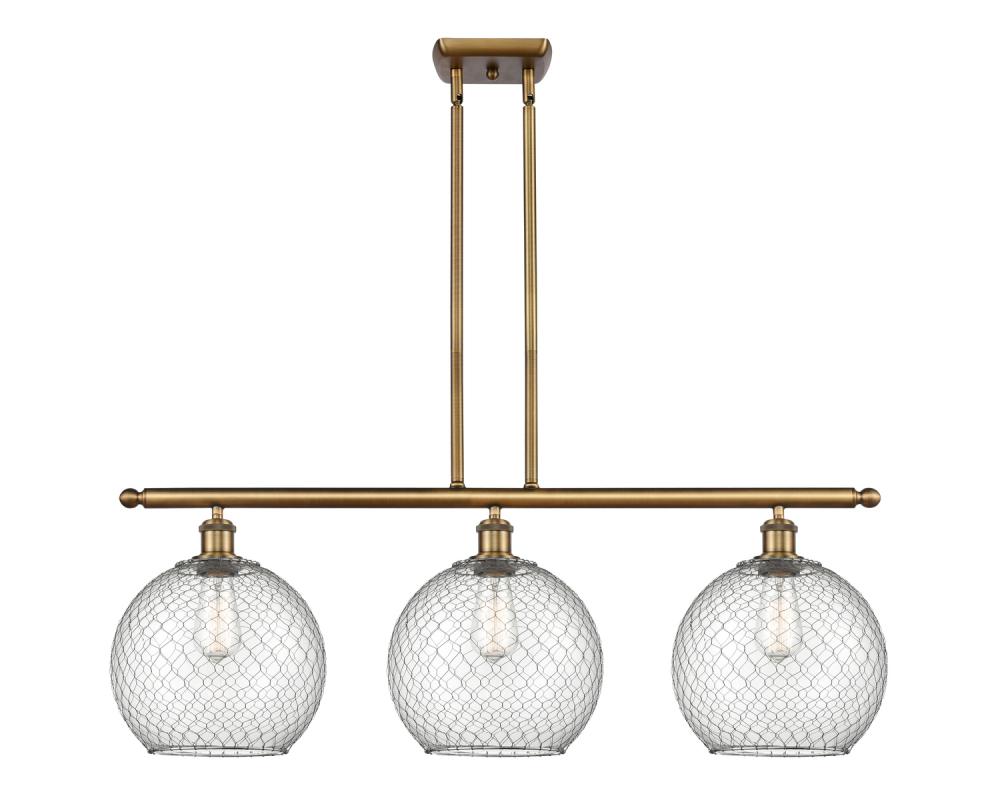Farmhouse Chicken Wire - 3 Light - 37 inch - Brushed Brass - Stem hung - Island Light