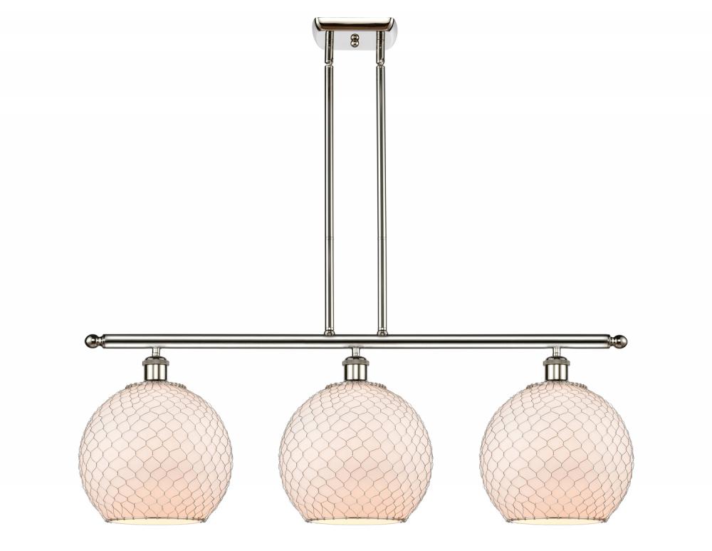 Farmhouse Chicken Wire - 3 Light - 37 inch - Polished Nickel - Stem hung - Island Light