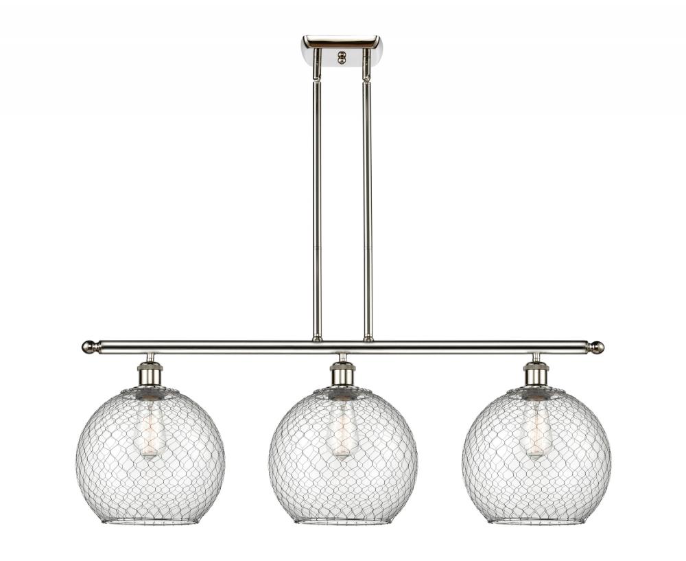 Farmhouse Chicken Wire - 3 Light - 37 inch - Polished Nickel - Stem hung - Island Light