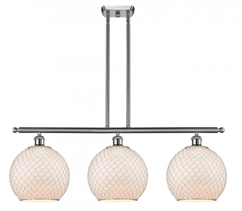 Farmhouse Chicken Wire - 3 Light - 37 inch - Brushed Satin Nickel - Stem hung - Island Light