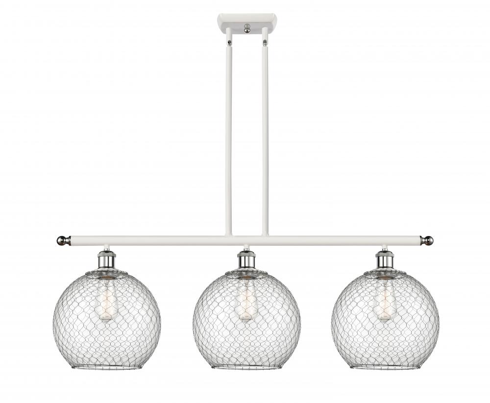 Farmhouse Chicken Wire - 3 Light - 37 inch - White Polished Chrome - Stem hung - Island Light