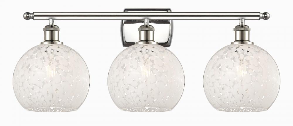 White Mouchette - 3 Light - 28 inch - Polished Nickel - Bath Vanity Light