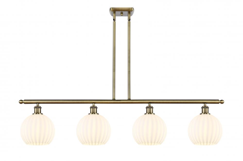 White Venetian - 4 Light - 48 inch - Antique Brass - Stem Hung - Island Light