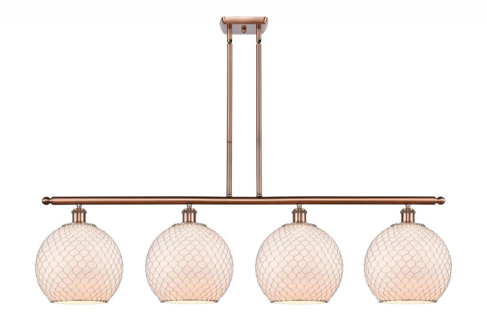 Farmhouse Chicken Wire - 4 Light - 48 inch - Antique Copper - Stem hung - Island Light