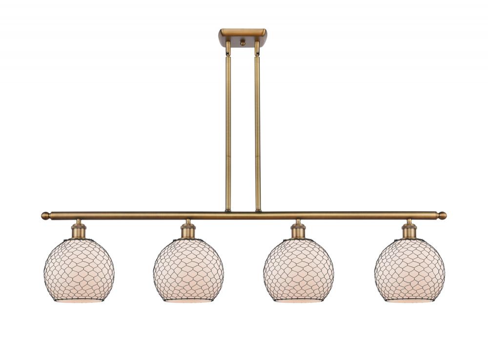 Farmhouse Chicken Wire - 4 Light - 48 inch - Brushed Brass - Cord hung - Island Light