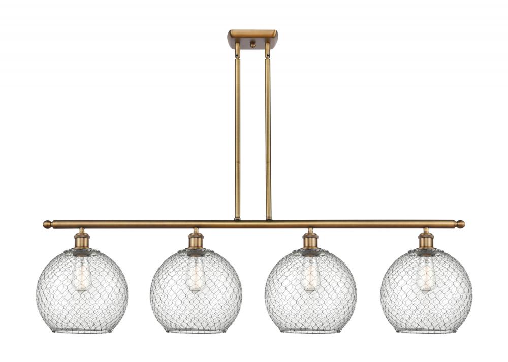 Farmhouse Chicken Wire - 4 Light - 48 inch - Brushed Brass - Stem hung - Island Light