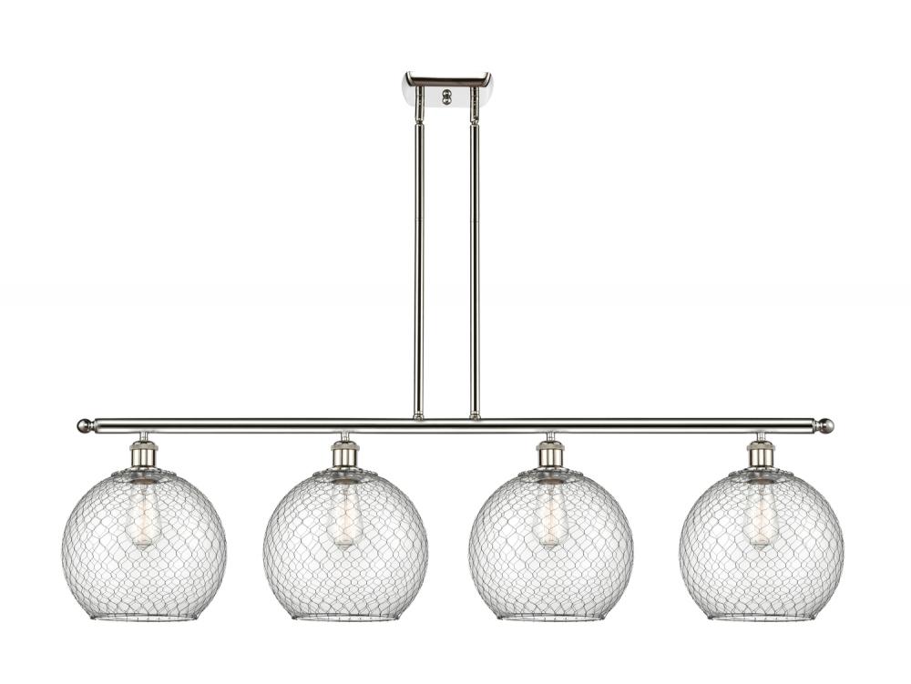 Farmhouse Chicken Wire - 4 Light - 48 inch - Polished Nickel - Stem hung - Island Light