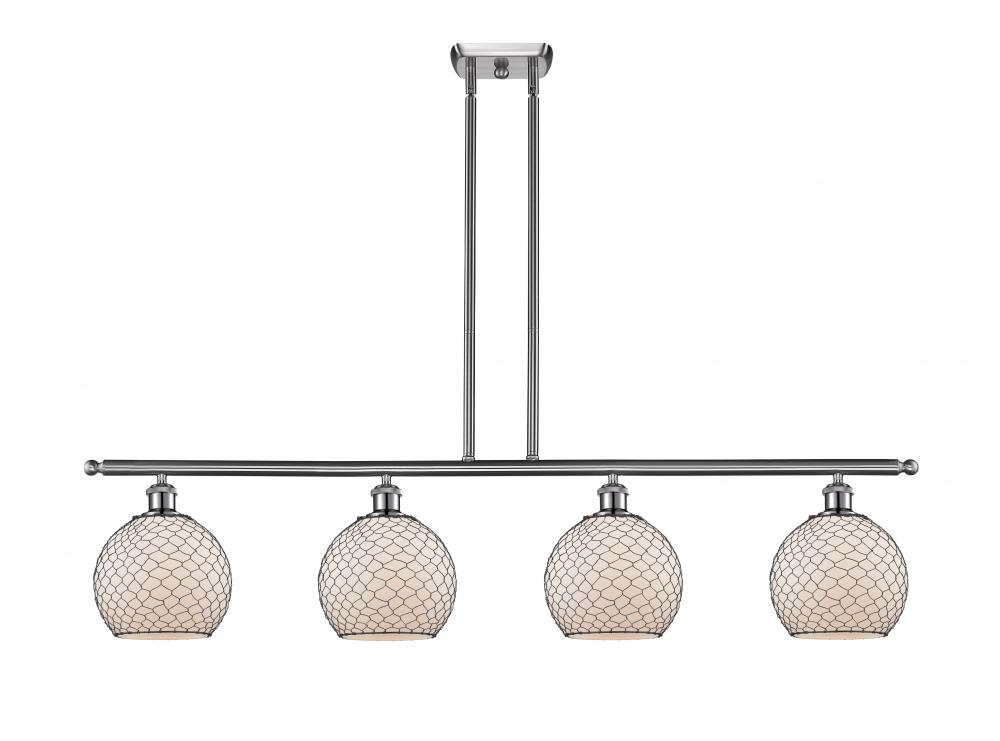Farmhouse Chicken Wire - 4 Light - 48 inch - Brushed Satin Nickel - Cord hung - Island Light