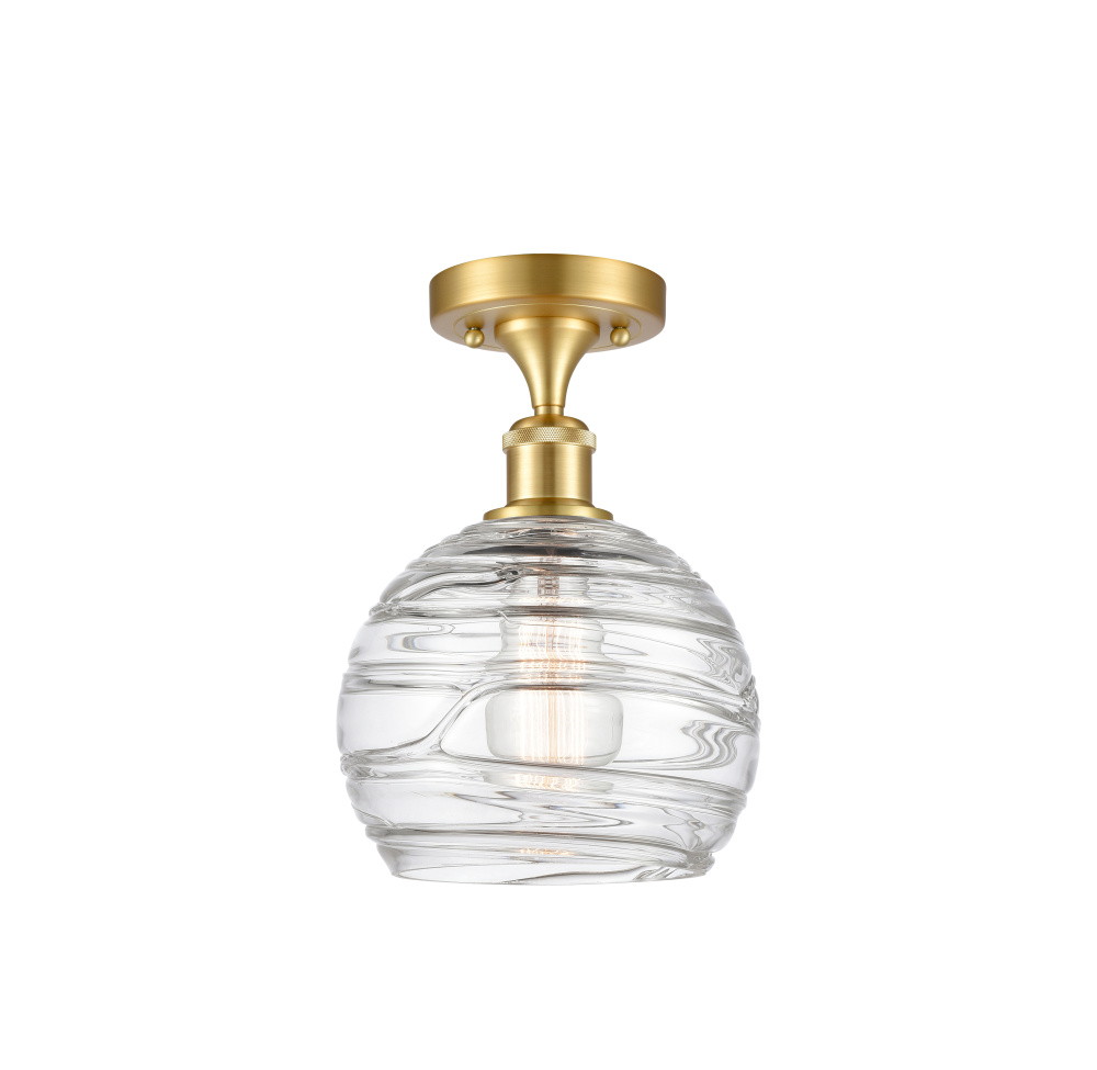 Athens Deco Swirl - 1 Light - 8 inch - Satin Gold - Semi-Flush Mount
