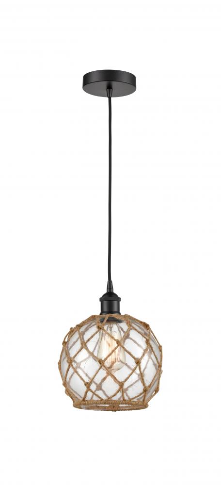 Farmhouse Rope - 1 Light - 8 inch - Matte Black - Cord hung - Mini Pendant