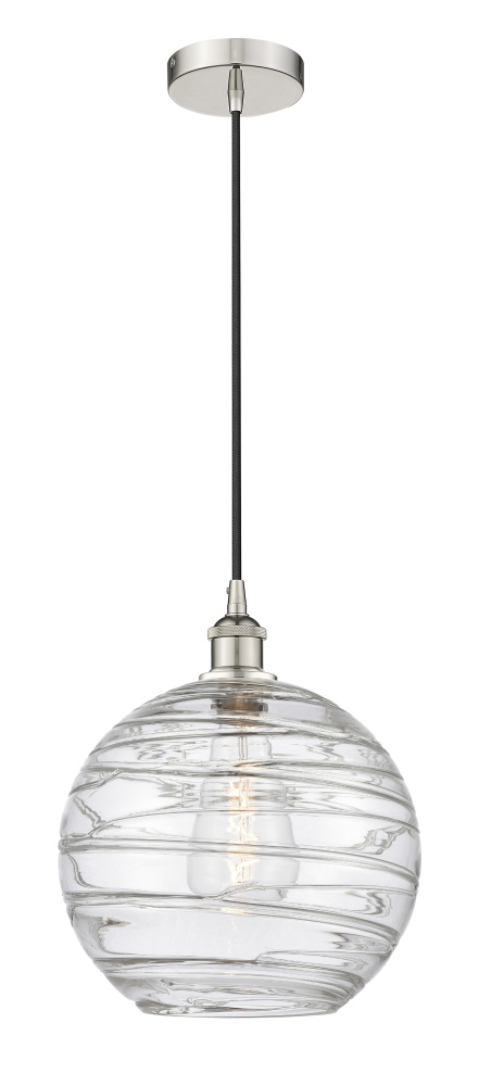 Athens Deco Swirl - 1 Light - 12 inch - Polished Nickel - Cord hung - Mini Pendant