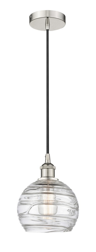 Athens Deco Swirl - 1 Light - 8 inch - Polished Nickel - Cord hung - Mini Pendant
