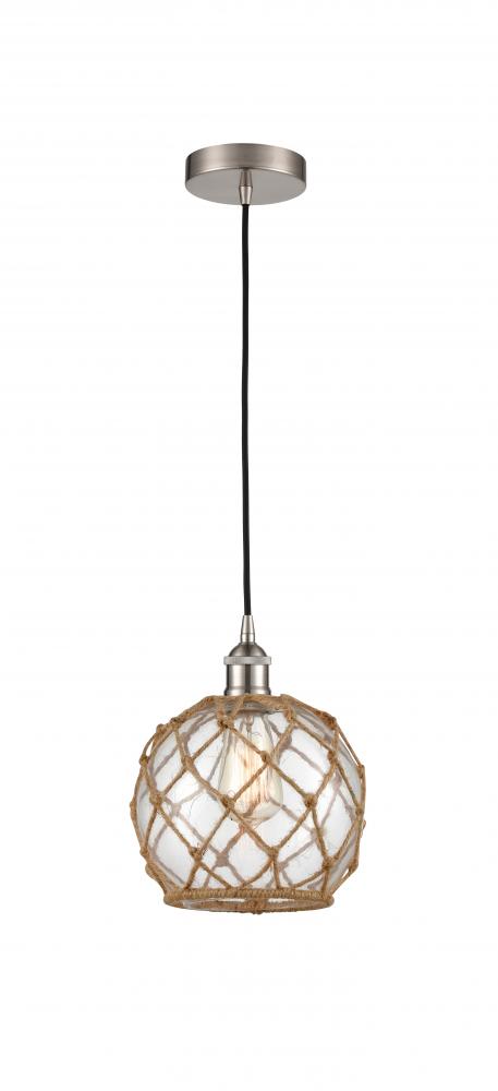 Farmhouse Rope - 1 Light - 8 inch - Brushed Satin Nickel - Cord hung - Mini Pendant