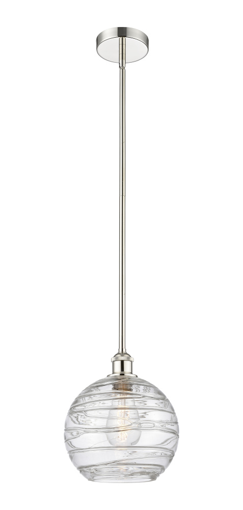 Athens Deco Swirl - 1 Light - 10 inch - Polished Nickel - Stem hung - Mini Pendant