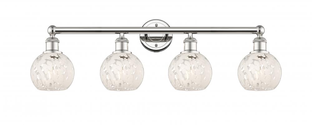 White Mouchette - 4 Light - 33 inch - Polished Nickel - Bath Vanity Light