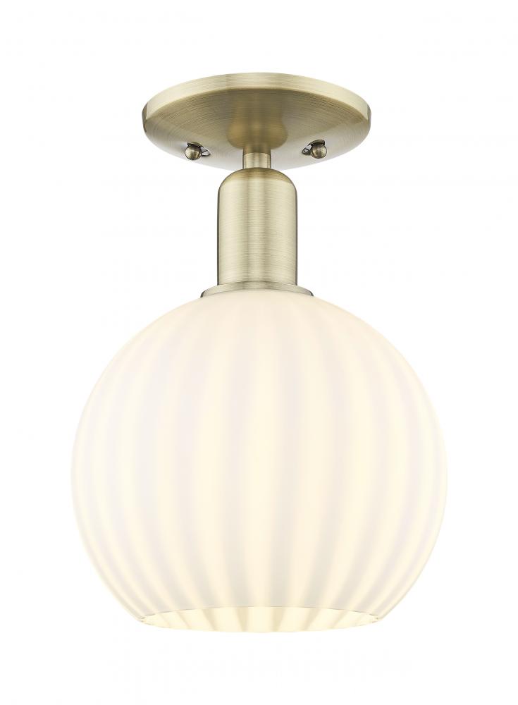 White Venetian - 1 Light - 8 inch - Antique Brass - Semi-Flush Mount