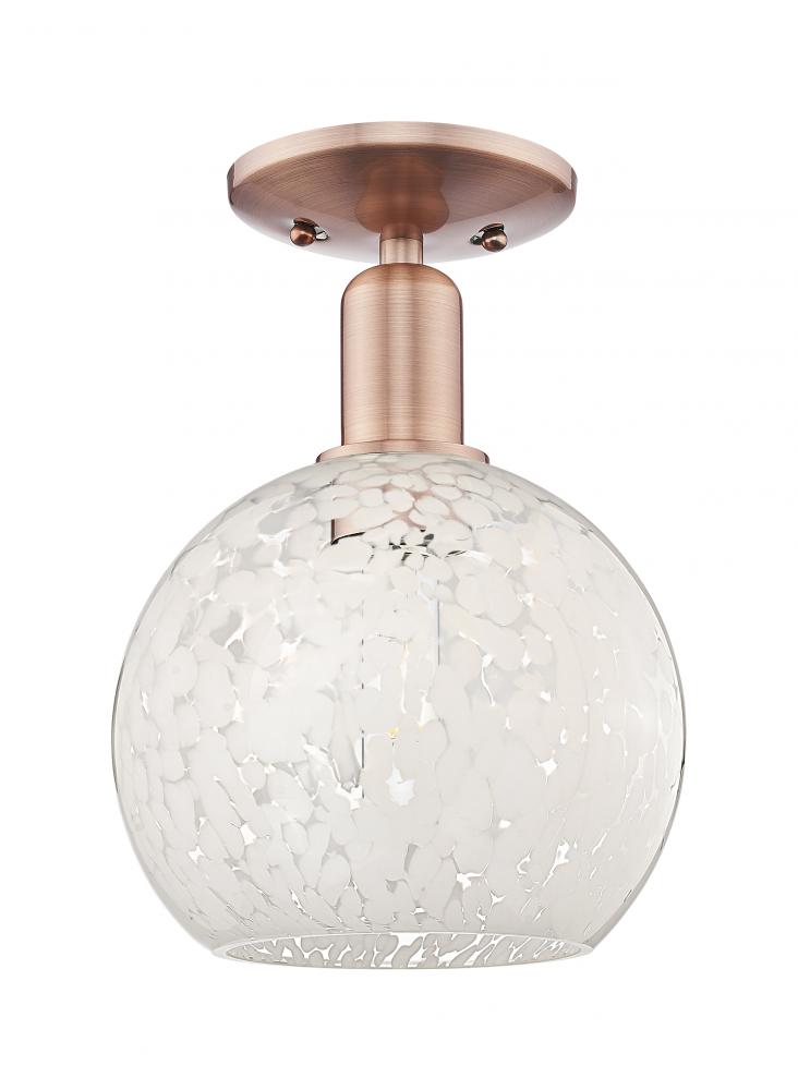 White Mouchette - 1 Light - 8 inch - Antique Copper - Semi-Flush Mount
