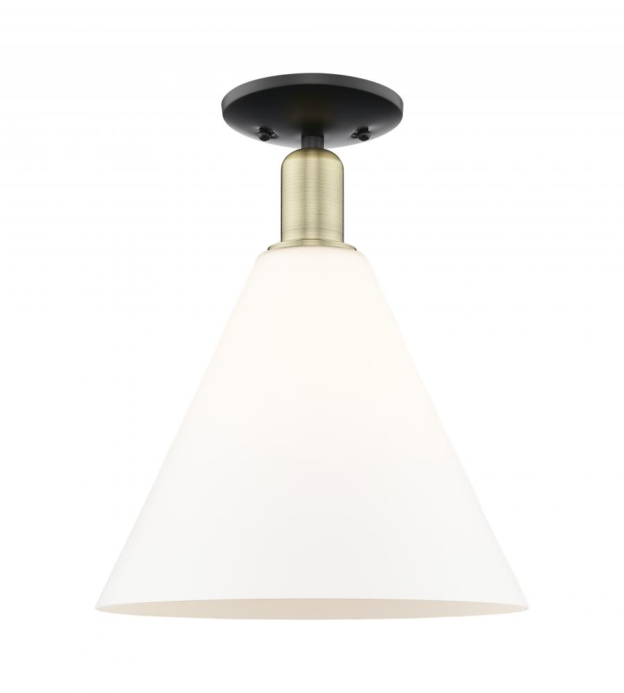 Berkshire Glass - 1 Light - 12 inch - Black Antique Brass - Semi-Flush Mount