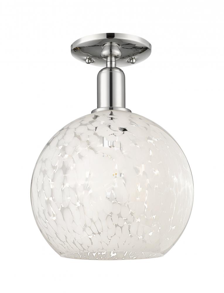 White Mouchette - 1 Light - 10 inch - Polished Nickel - Semi-Flush Mount