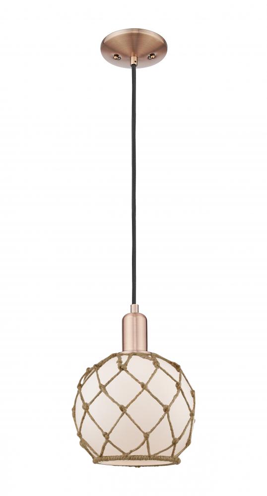 Farmhouse Rope - 1 Light - 8 inch - Antique Copper - Cord hung - Mini Pendant