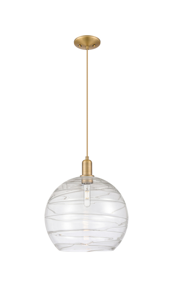Athens Deco Swirl - 1 Light - 14 inch - Brushed Brass - Cord hung - Mini Pendant