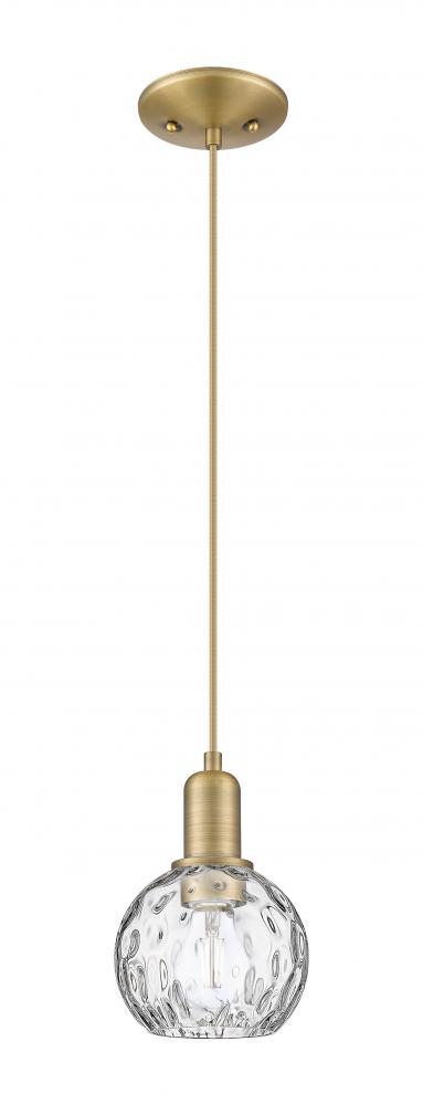 Athens Water Glass - 1 Light - 6 inch - Brushed Brass - Cord hung - Mini Pendant