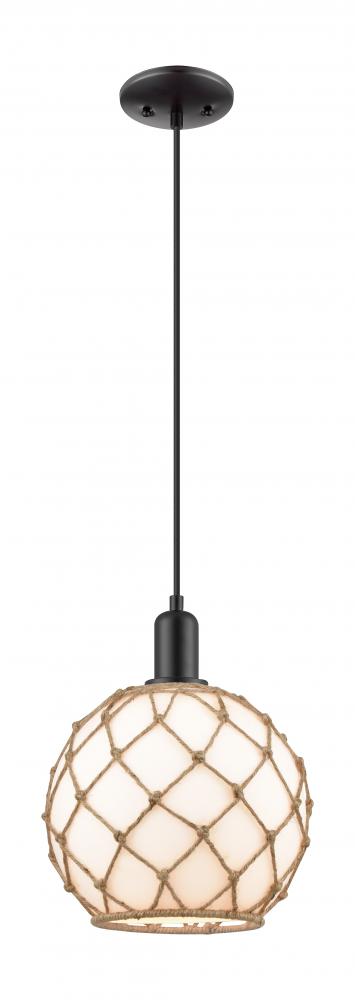 Farmhouse Rope - 1 Light - 10 inch - Matte Black - Cord hung - Mini Pendant